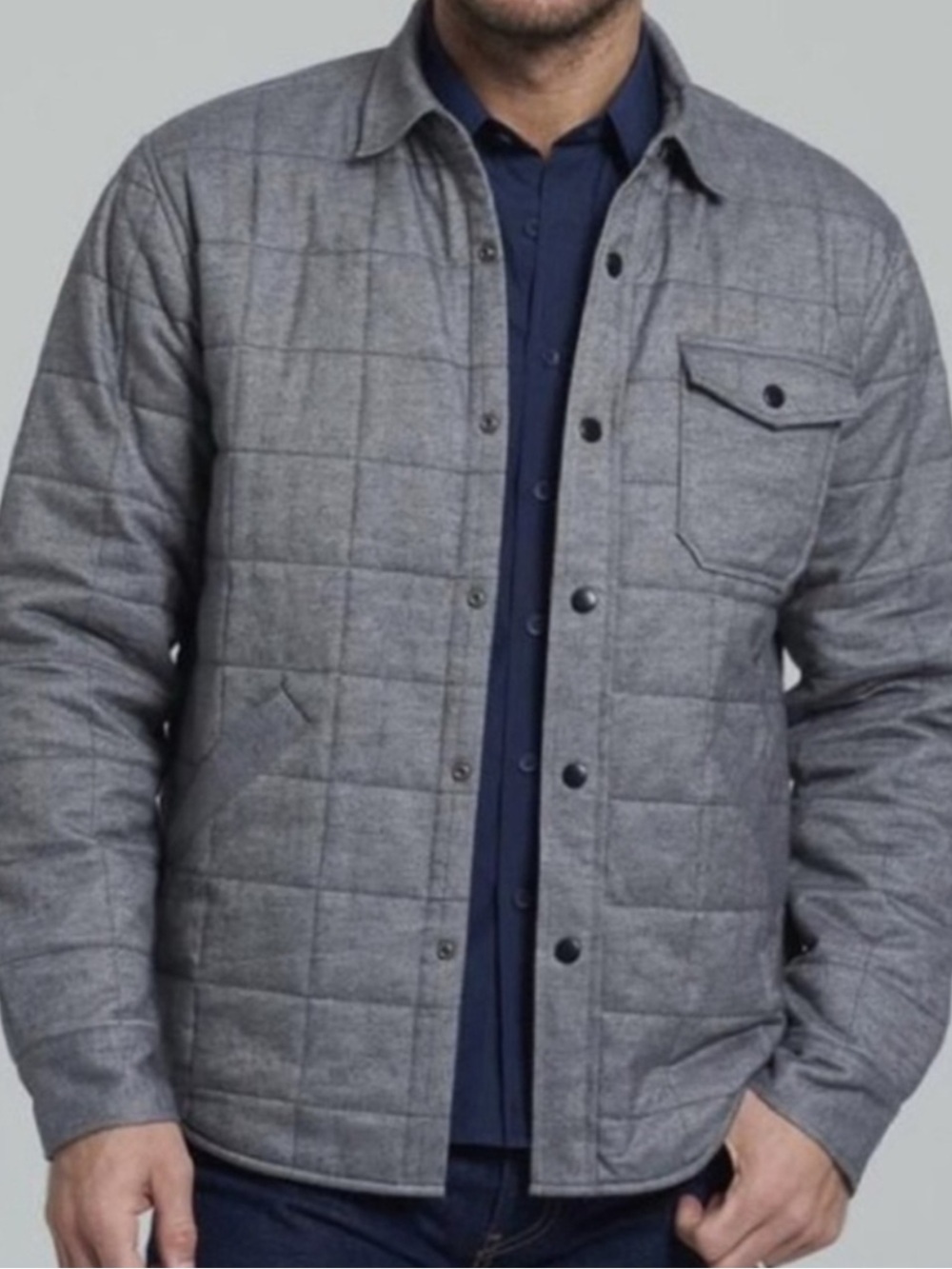 UNTUCKit Jacket Mens XL Gray Quilted Shacket Snap Herringbone Elbow Patches